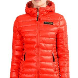 Plein Sport Women's Bright Red Hooded Logo Print Zip Up Parka Jacket S M L